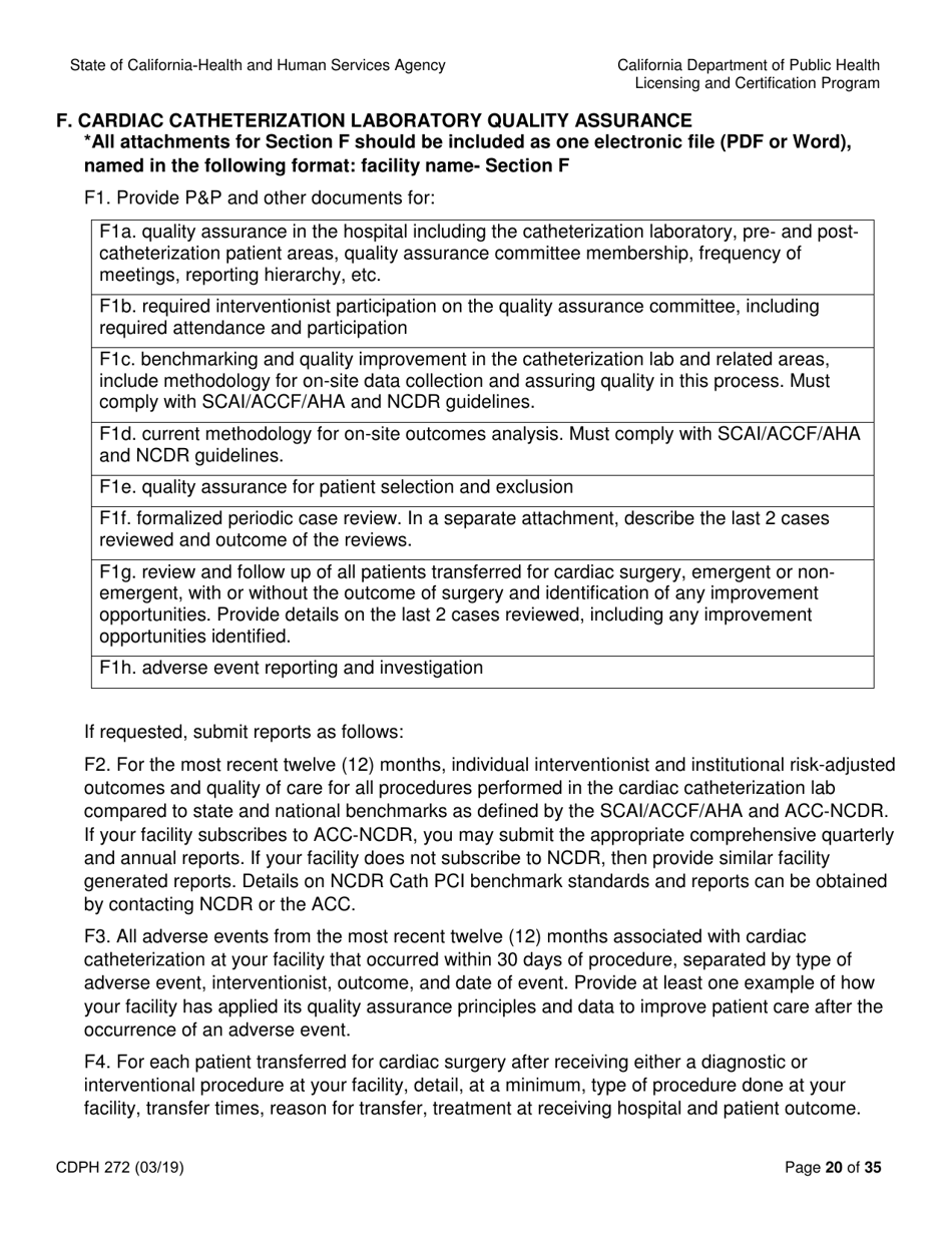 Form CDPH272 Elective Percutaneous Coronary Intervention (Pci) Program Application - California, Page 20