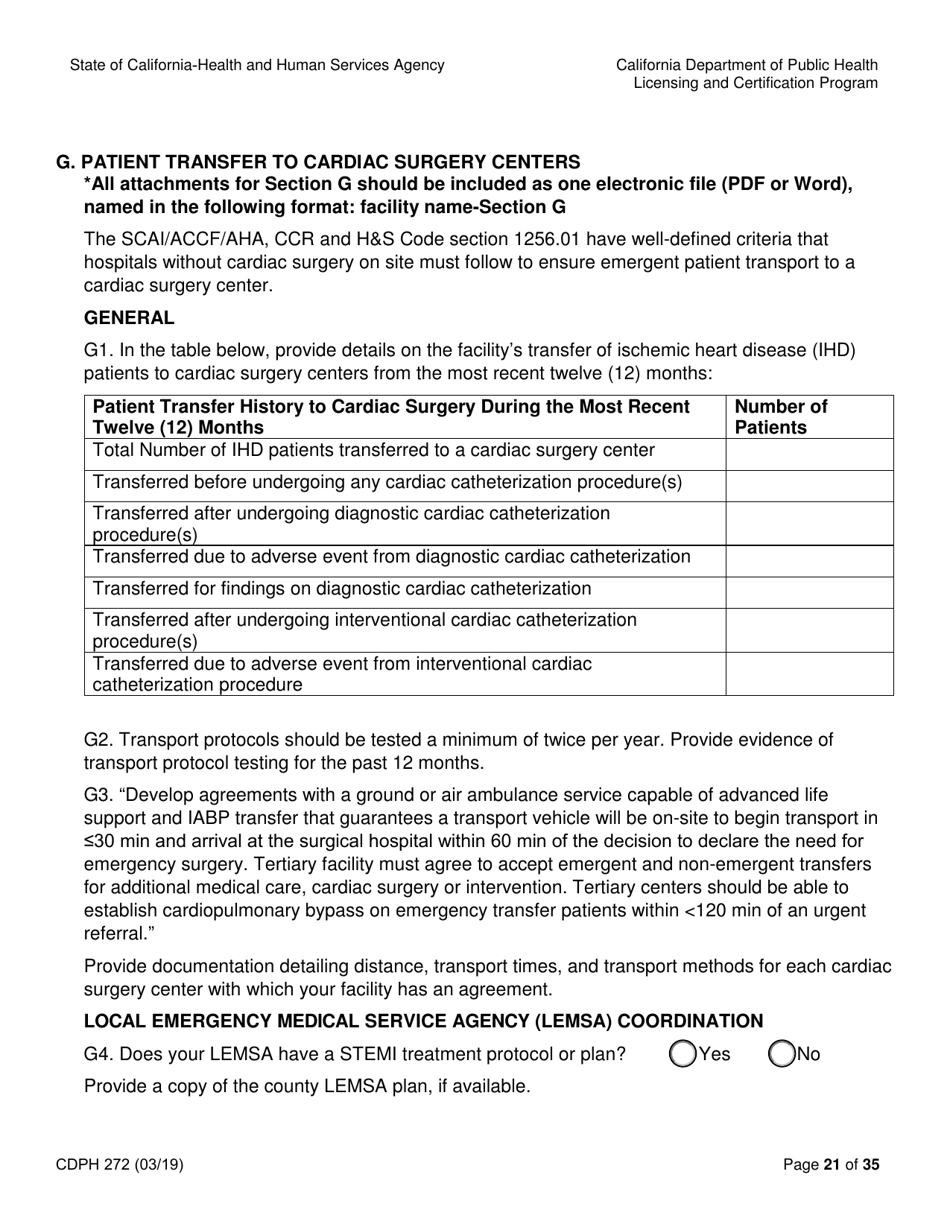 Form CDPH272 Elective Percutaneous Coronary Intervention (Pci) Program Application - California, Page 21