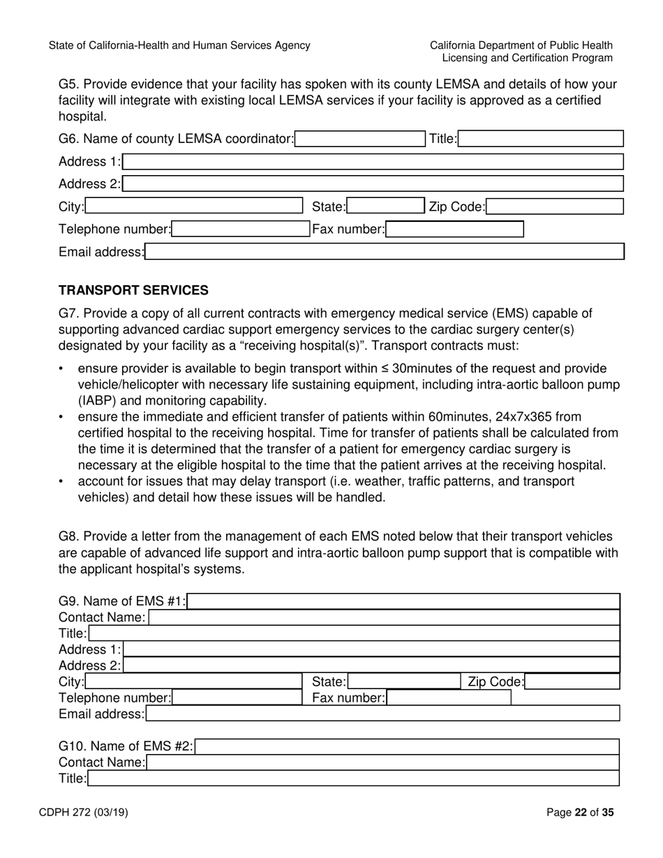 Form CDPH272 Elective Percutaneous Coronary Intervention (Pci) Program Application - California, Page 22