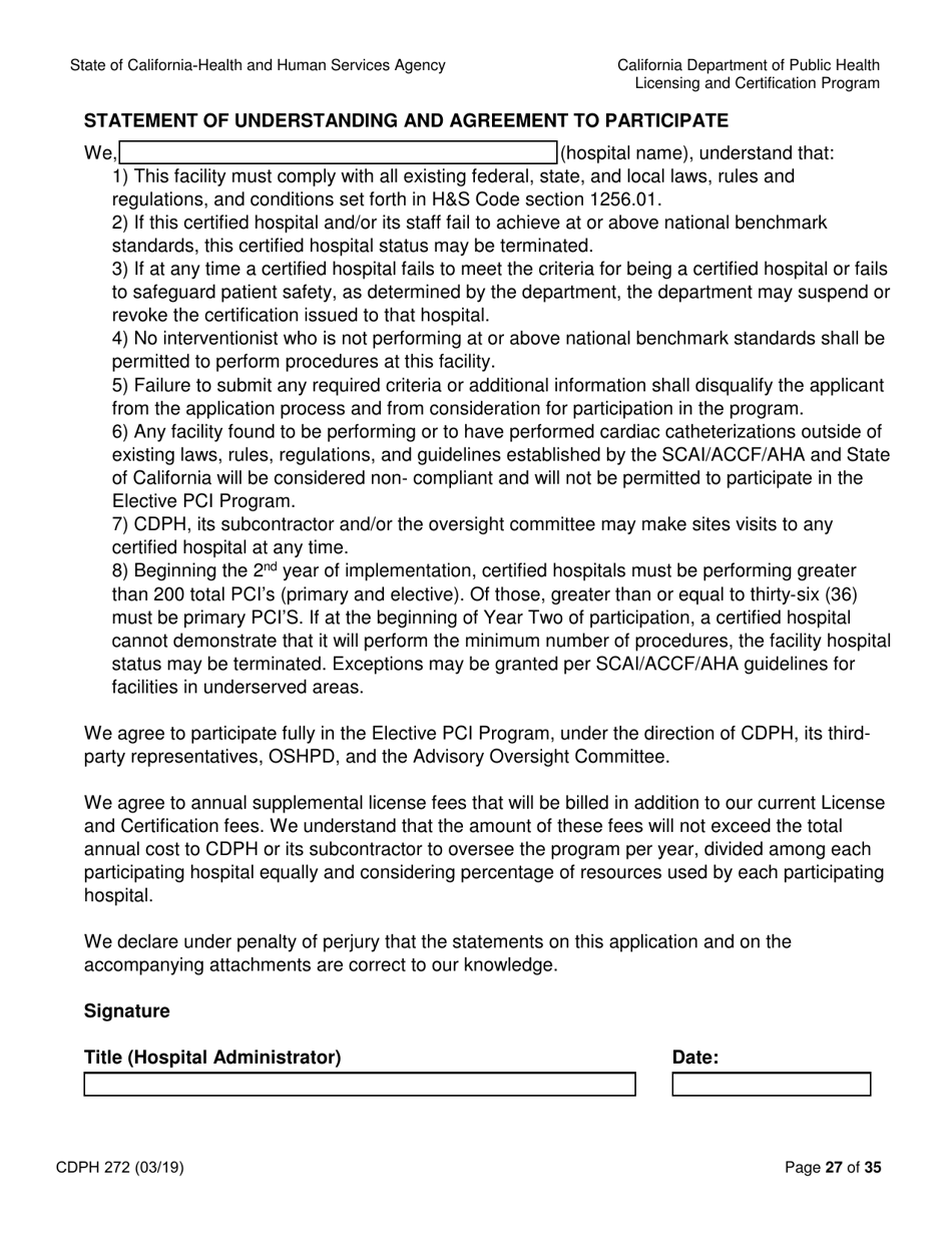Form CDPH272 Elective Percutaneous Coronary Intervention (Pci) Program Application - California, Page 27
