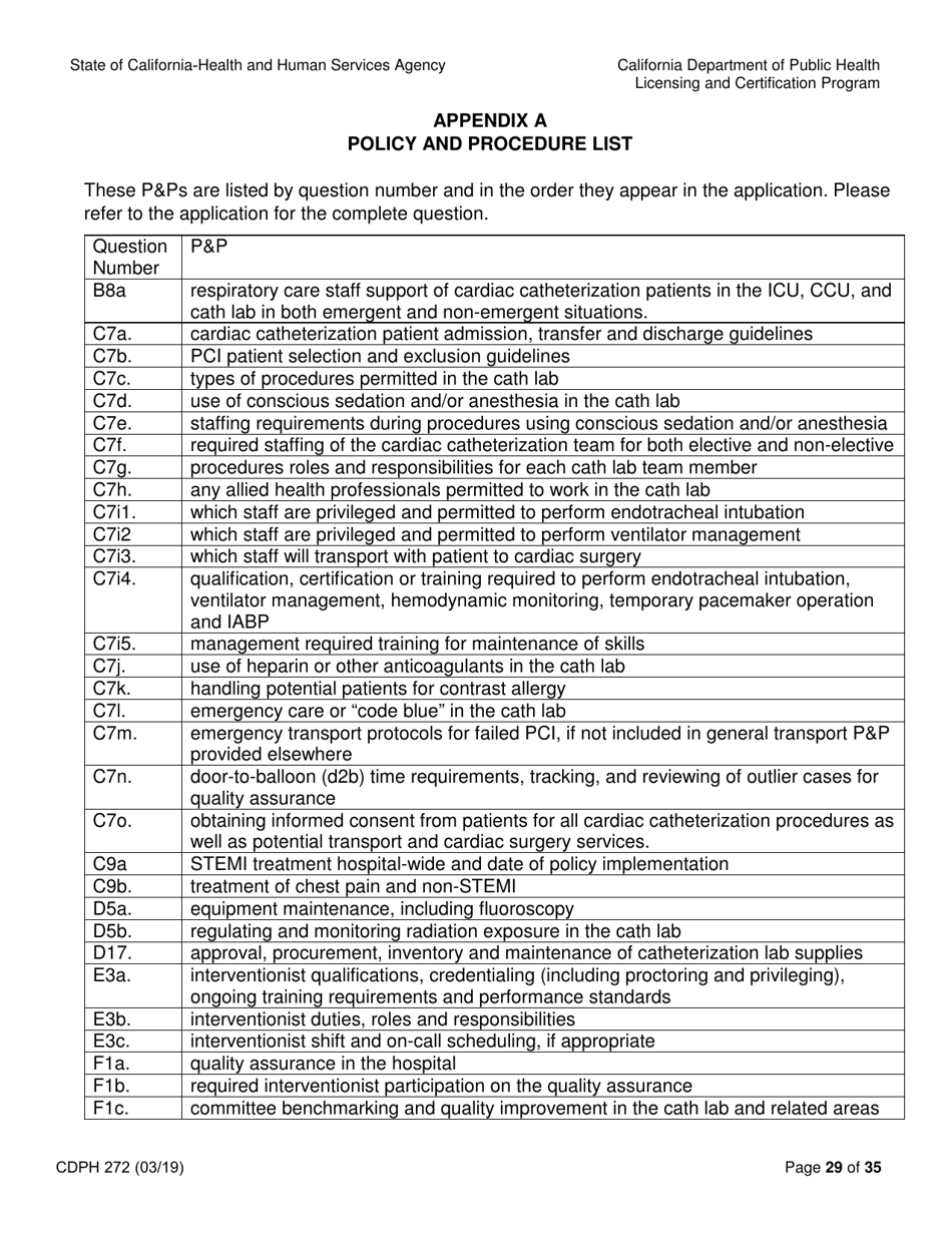 Form CDPH272 Elective Percutaneous Coronary Intervention (Pci) Program Application - California, Page 29