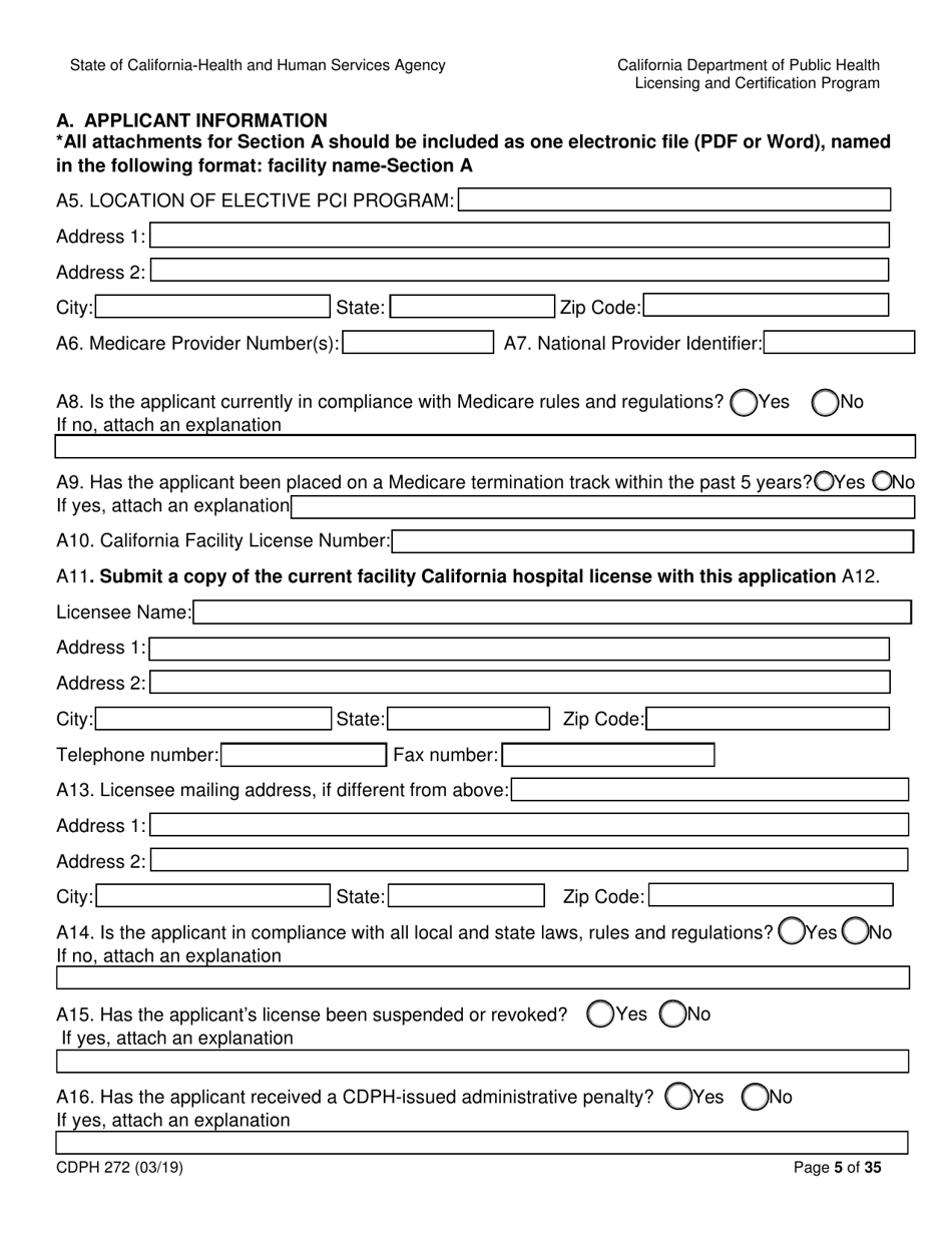 Form CDPH272 Elective Percutaneous Coronary Intervention (Pci) Program Application - California, Page 5