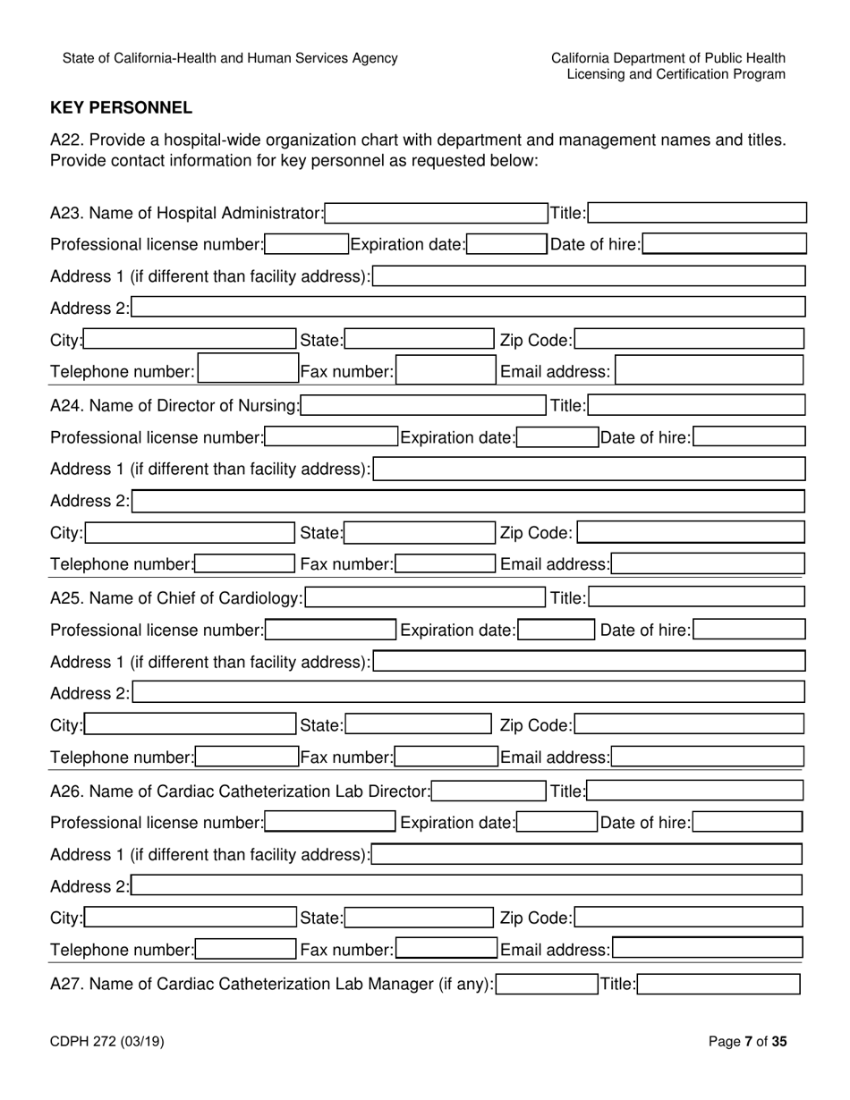 Form CDPH272 Elective Percutaneous Coronary Intervention (Pci) Program Application - California, Page 7