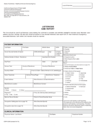 Document preview: Form CDPH8296 Listeriosis Case Report - California