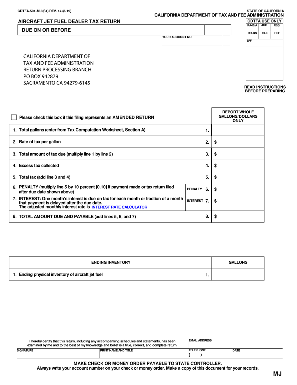 Form CDTFA-501-MJ Aircraft Jet Fuel Dealer Tax Return - California, Page 1