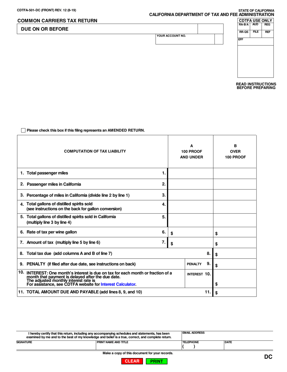 Form CDTFA-501-DC Common Carriers Tax Return - California, Page 1