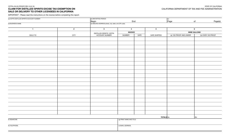 Form CDTFA-243-B Download Fillable PDF or Fill Online Claim for ...