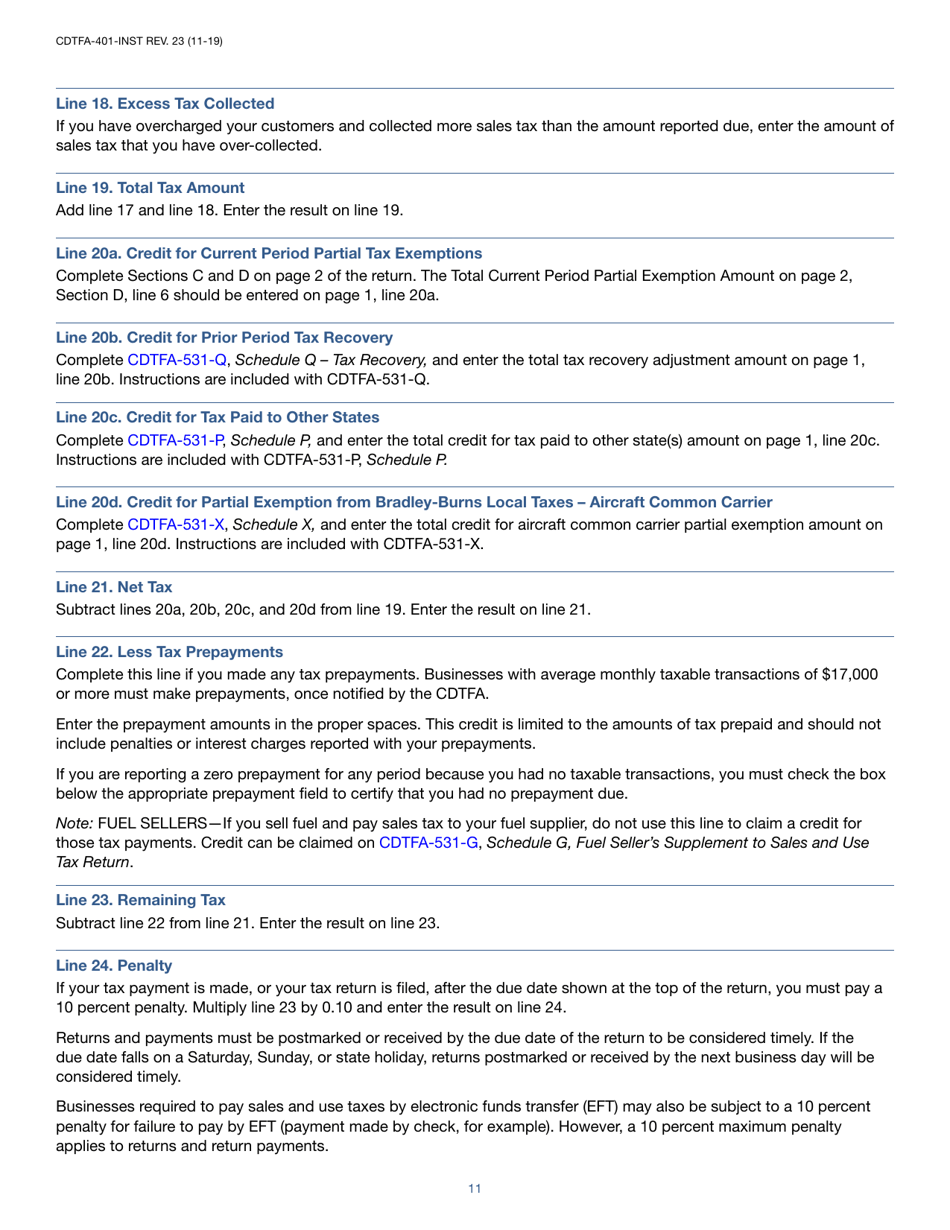 Instructions for Form CDTFA-401-A State, Local, and District Sales and Use Tax Return - California, Page 11