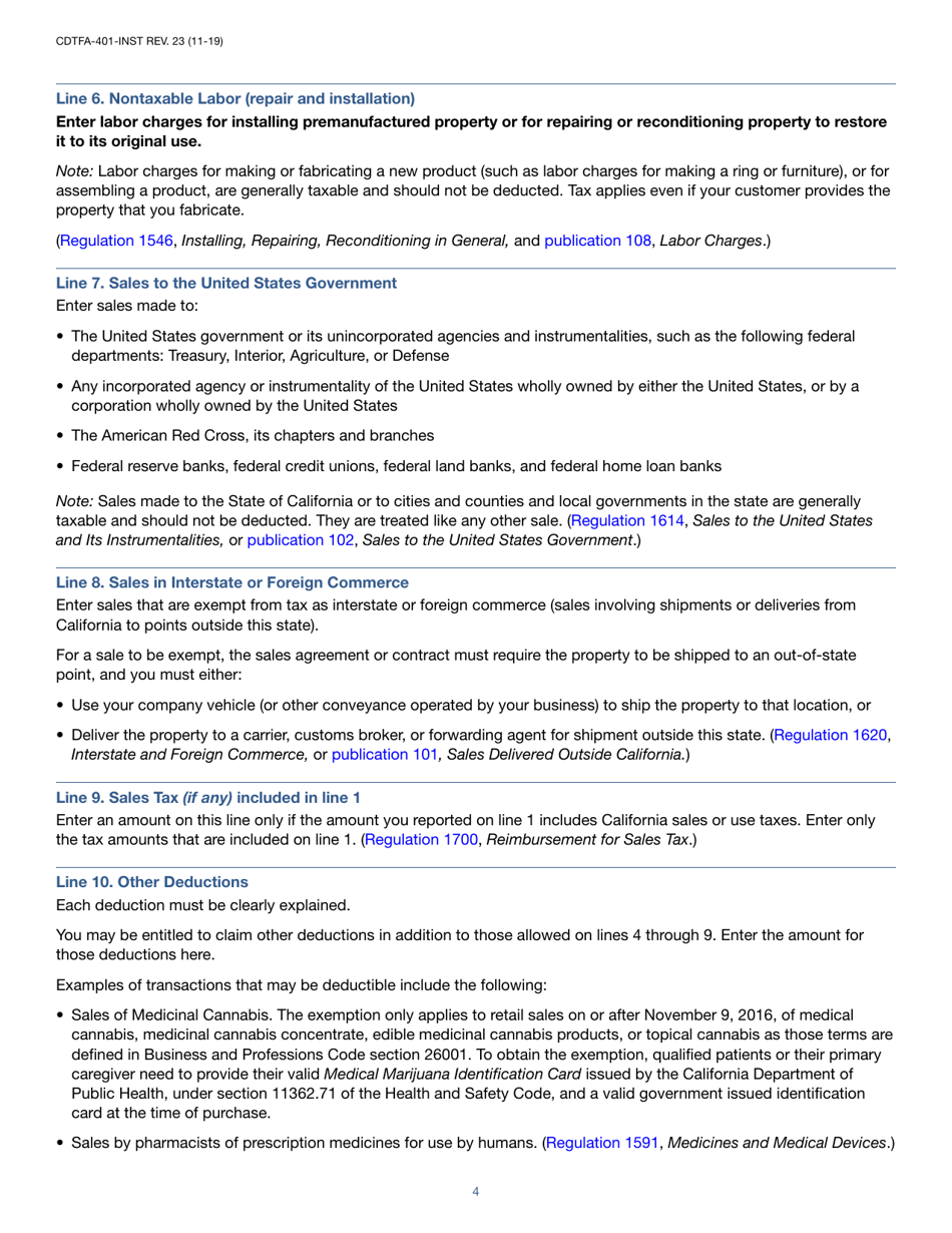 Instructions for Form CDTFA-401-A State, Local, and District Sales and Use Tax Return - California, Page 4