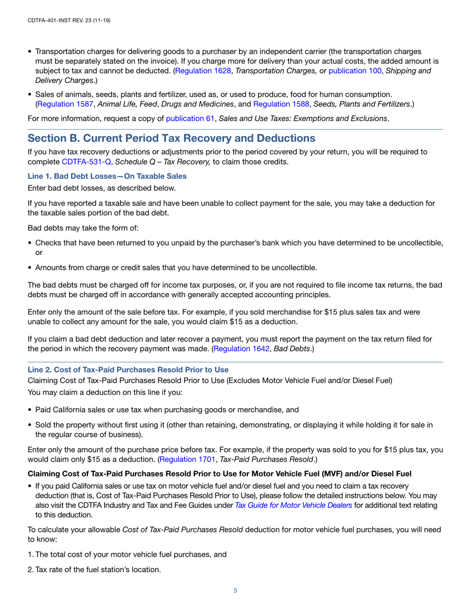 Instructions for Form CDTFA-401-A State, Local, and District Sales and Use Tax Return - California, Page 5