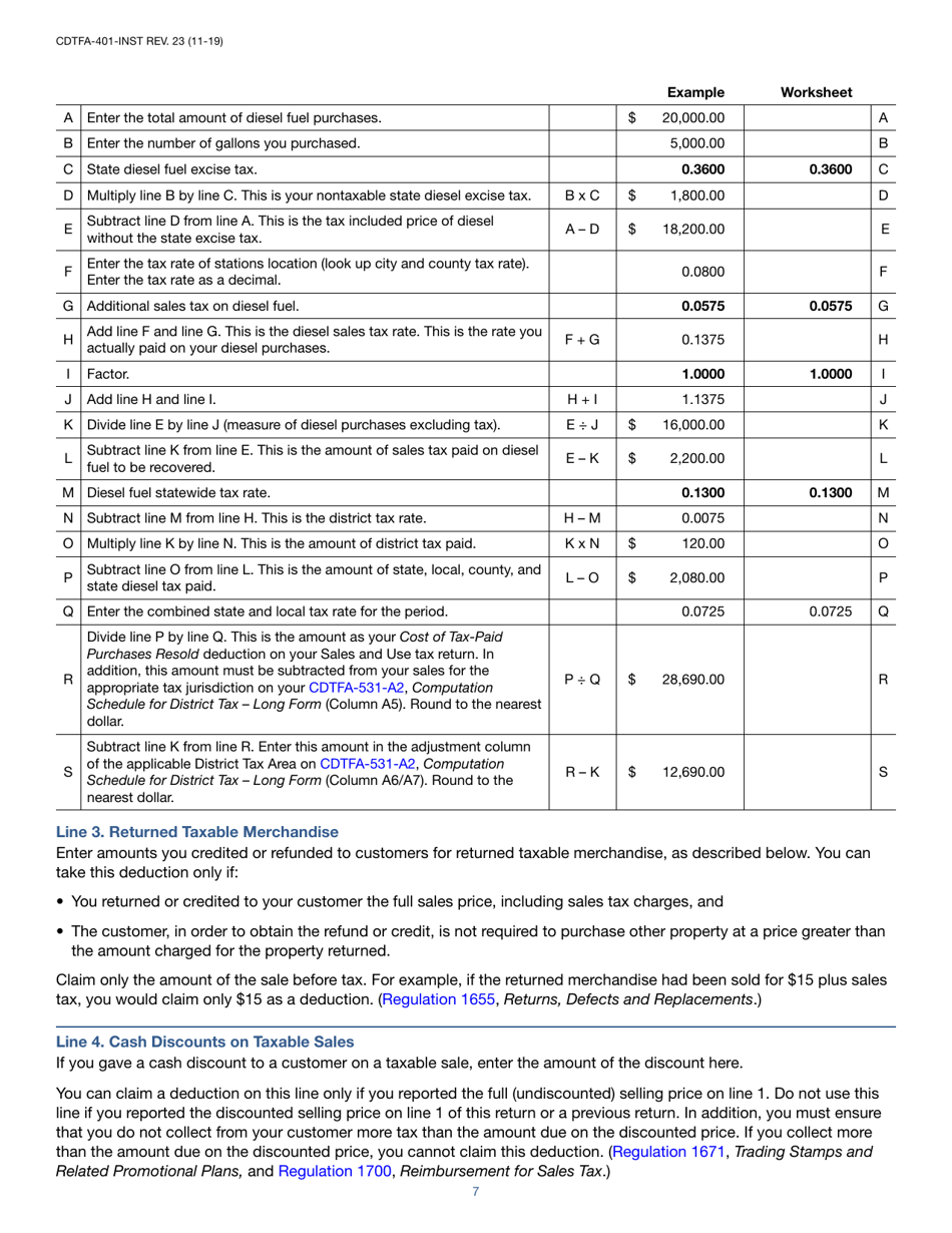 Instructions for Form CDTFA-401-A State, Local, and District Sales and Use Tax Return - California, Page 7