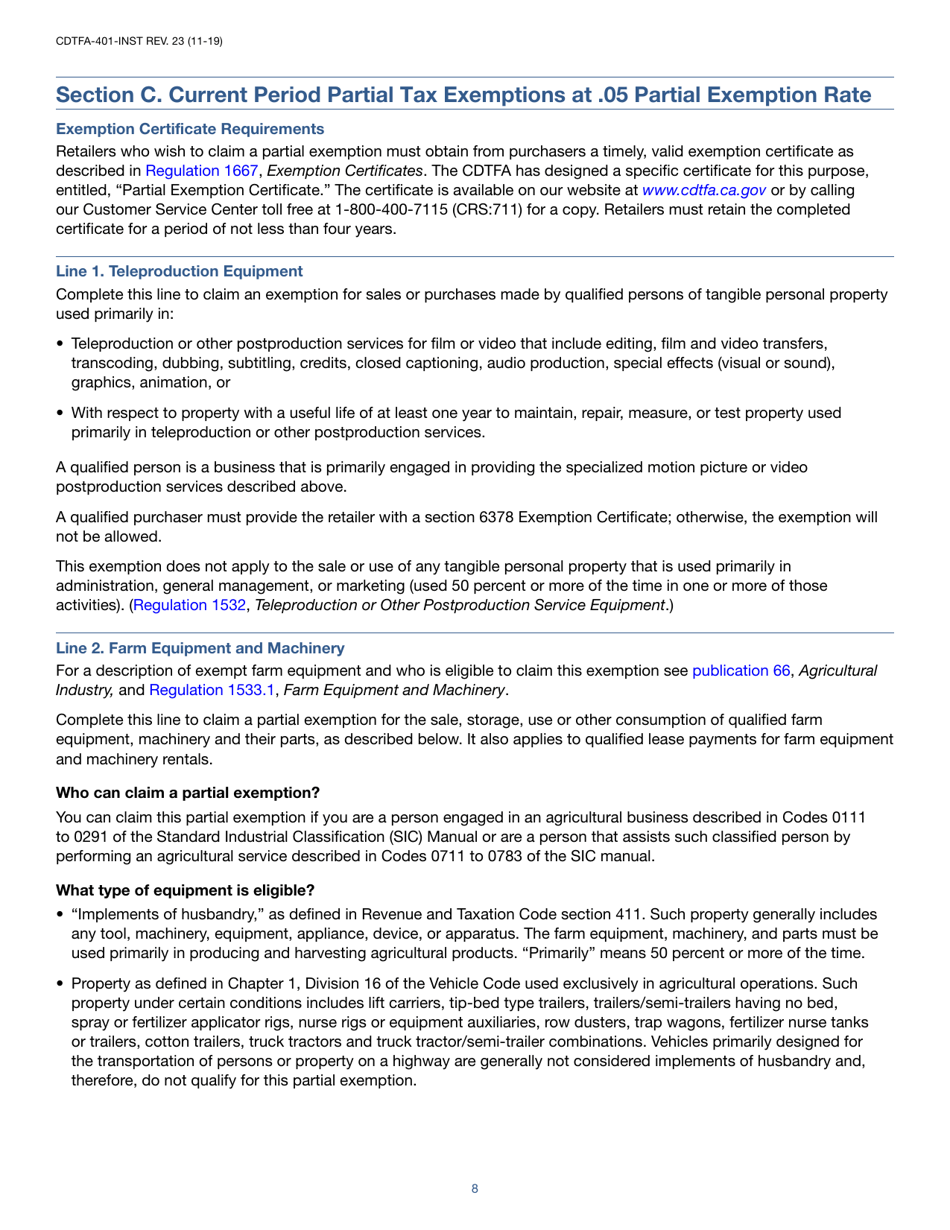 Instructions for Form CDTFA-401-A State, Local, and District Sales and Use Tax Return - California, Page 8