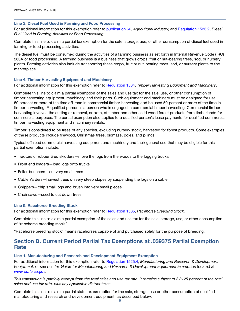 Instructions for Form CDTFA-401-A State, Local, and District Sales and Use Tax Return - California, Page 9