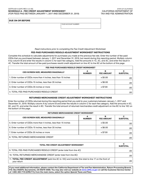 Form CDTFA-501 Schedule A Fee Credit Adjustment Worksheet - California