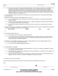 Form HC-100 Declaration of Counsel Re Minimum Qualifications for Appointment in Death Penalty-Related Habeas Corpus Proceedings - California, Page 2