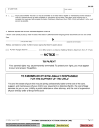 Form JV-100 Juvenile Dependency Petition (Version One) - California, Page 2