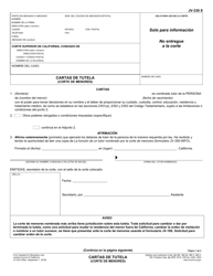 Formulario JV-330 Cartas De Tutela (Corte De Menores) - California (Spanish)