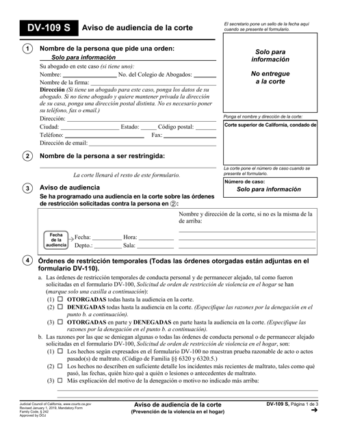 Formulario DV-109  Printable Pdf