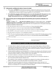 Formulario DV-109 Aviso De Audiencia De La Corte - California (Spanish), Page 2