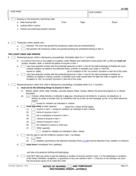 Form JV-250 Notice of Hearing and Temporary Restraining Order - Juvenile - California, Page 2