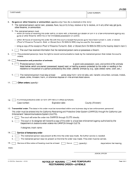 Form JV-250 Notice of Hearing and Temporary Restraining Order - Juvenile - California, Page 3