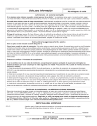 Formulario JV-250 Aviso De Audiencia Y Orden De Restriccion Temporal - Corte De Menores - California (Spanish), Page 4