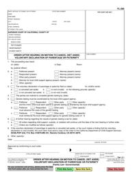 Document preview: Form FL-290 Order After Hearing on Motion to Cancel (Set Aside) Voluntary Declaration of Parentage or Paternity (Family Law - Governmental) - California