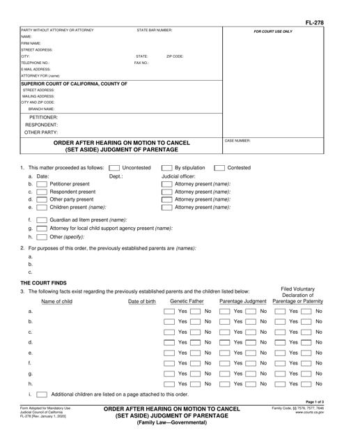 Form FL-278  Printable Pdf