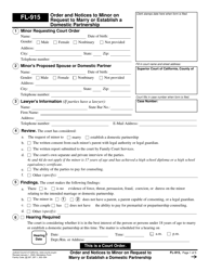 Document preview: Form FL-915 Order and Notices to Minor on Request to Marry or Establish a Domestic Partnership - California