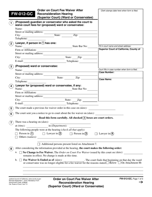 Form FW-012-GC  Printable Pdf