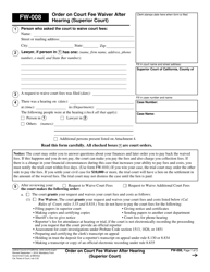 Form FW-008 Order on Court Fee Waiver After Hearing (Superior Court) - California