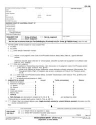 Form CIV-100 &quot;Request for Entry of Default (Application to Enter Default)&quot; - California