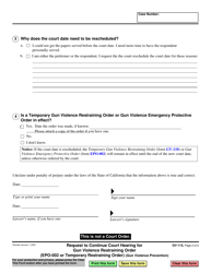 Form GV-115 Request to Continue Court Hearing for Gun Violence Restraining Order (Epo-002 or Temporary Restraining Order) (Gun Violence Prevention) - California, Page 2
