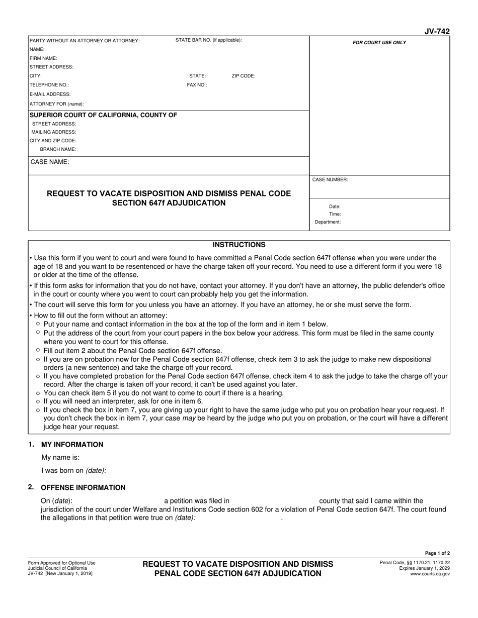 Form JV-742 - Fill Out, Sign Online and Download Fillable PDF ...