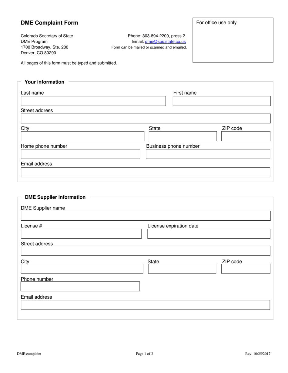 Colorado Dme Complaint Form - Fill Out, Sign Online and Download PDF ...