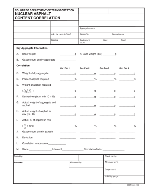 CDOT Form 599  Printable Pdf