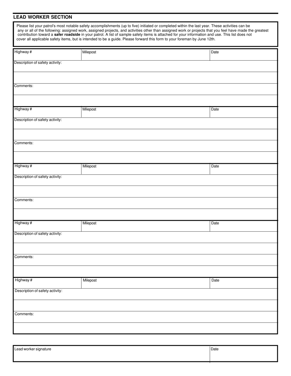 CDOT Form 703 Maintenance Roadside Safety Incentive Program Report - Colorado, Page 2
