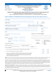 Form ED170A Short Form Application for Connecticut Initial Educator Certificate - Connecticut
