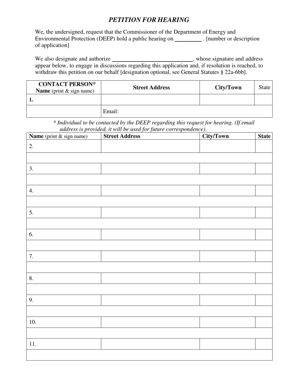 Petition for Hearing - Connecticut, Page 1