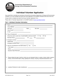 Form DEP-PARKS-VOL-100 Individual Volunteer Application - Connecticut