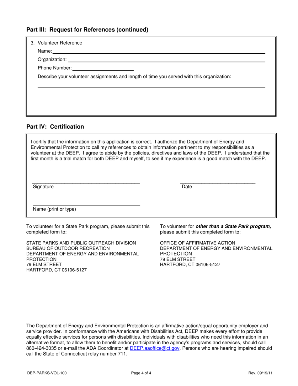 Form DEP-PARKS-VOL-100 Individual Volunteer Application - Connecticut, Page 4