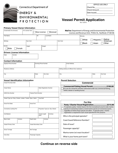 Vessel Permit Application - Connecticut Download Pdf