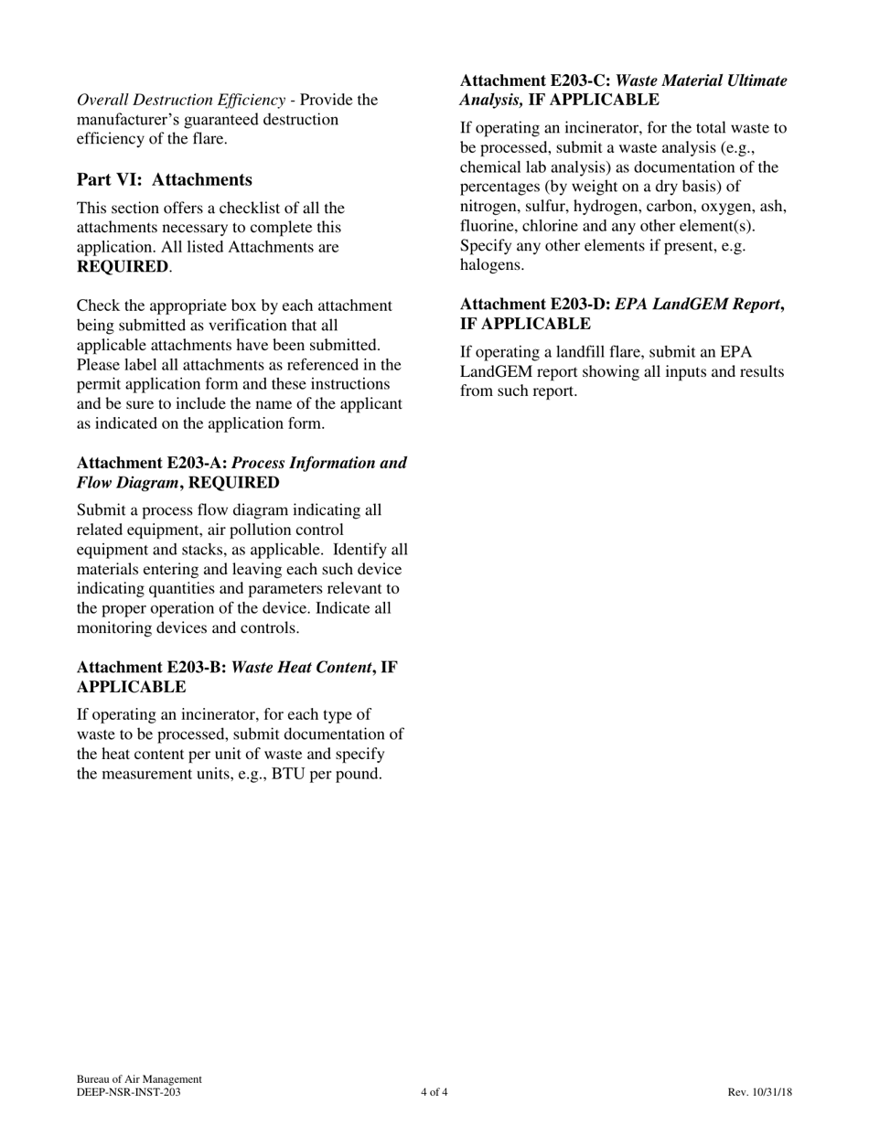 Instructions for Form DEEP-NSR-APP-203 Attachment E203 Incinerators or Landfill Flares Supplemental Application Form - Connecticut, Page 4