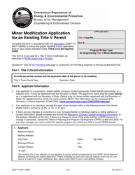 Document preview: Form DEEP-TV-APP-100MM Minor Modification Application for an Existing Title V Permit - Connecticut