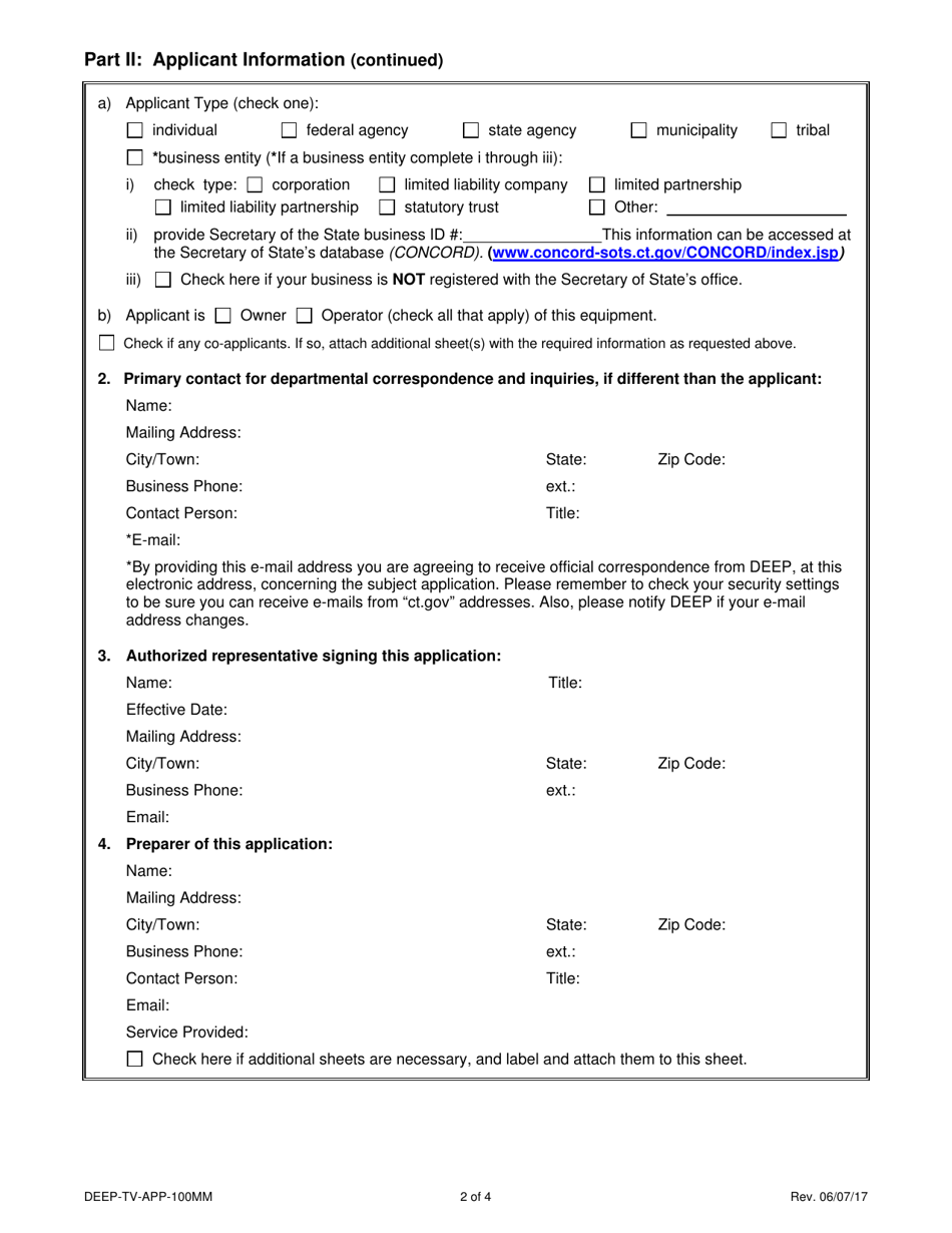 Form DEEP-TV-APP-100MM Minor Modification Application for an Existing Title V Permit - Connecticut, Page 2