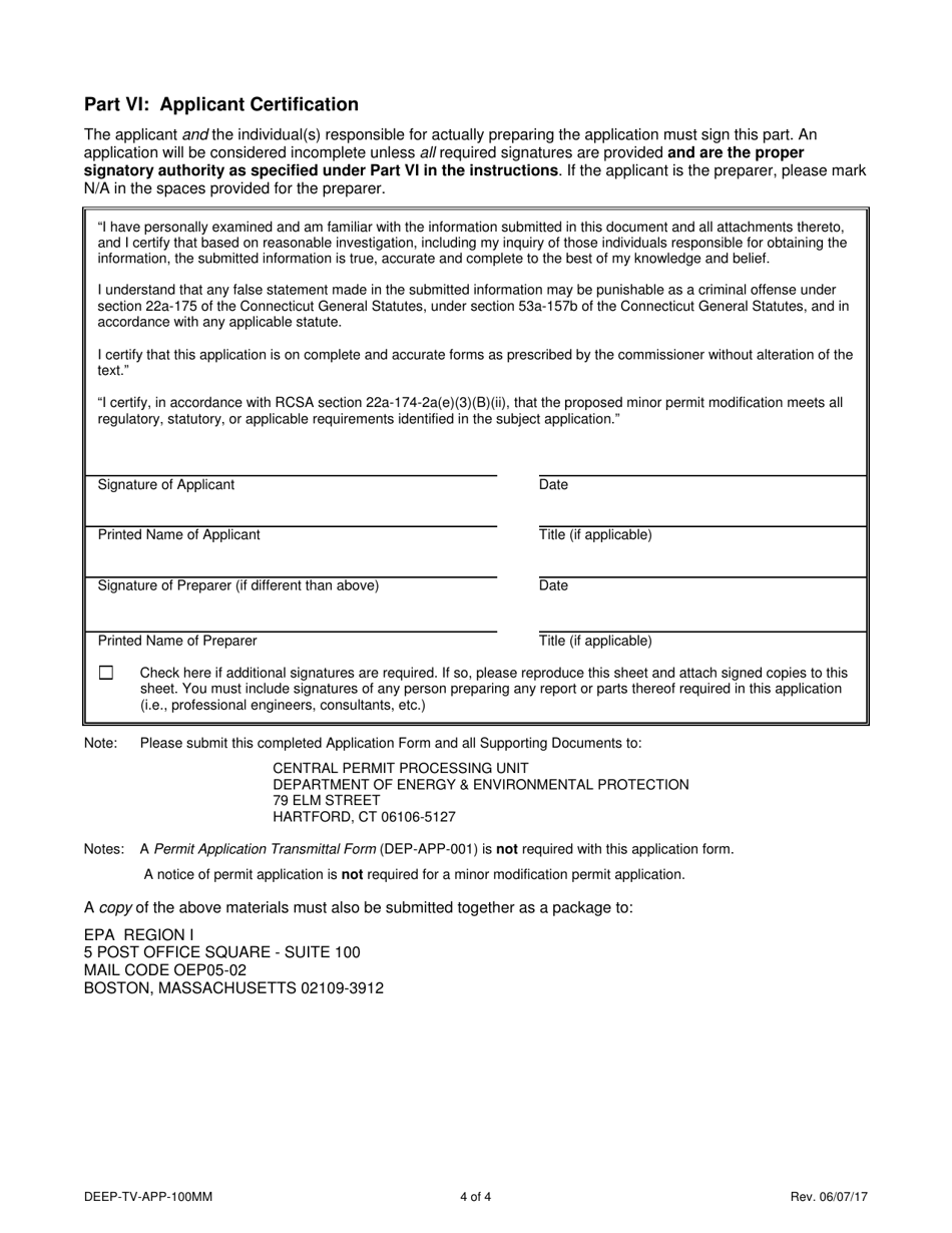 Form DEEP-TV-APP-100MM Minor Modification Application for an Existing Title V Permit - Connecticut, Page 4