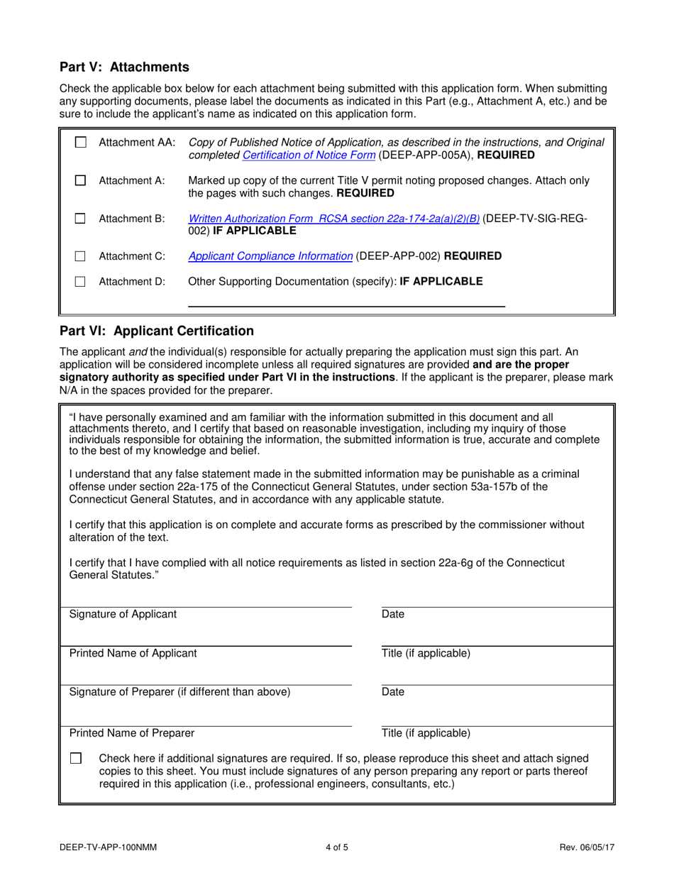 Form DEEP-TV-APP-100NMM Non-minor Modification Application for an Existing Title V Permit - Connecticut, Page 4