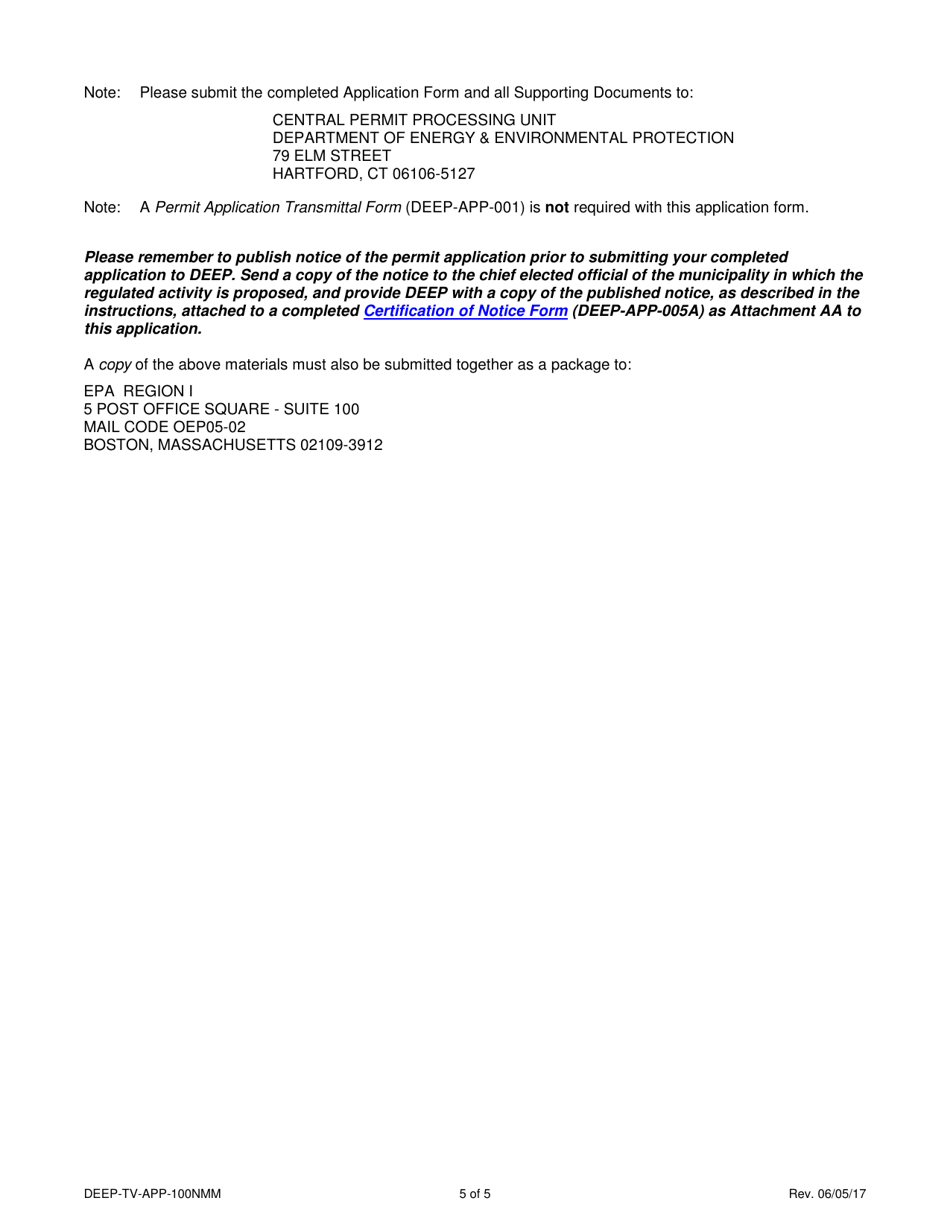 Form DEEP-TV-APP-100NMM Non-minor Modification Application for an Existing Title V Permit - Connecticut, Page 5