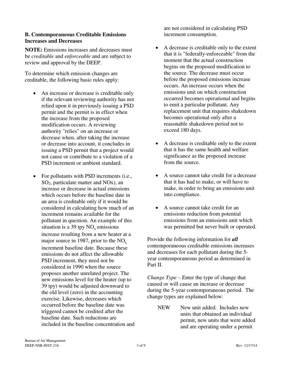 Instructions for Form DEEP-NSR-APP-216 Attachment I Prevention of Significant Deterioration (Psd) of Air Quality - Connecticut, Page 3