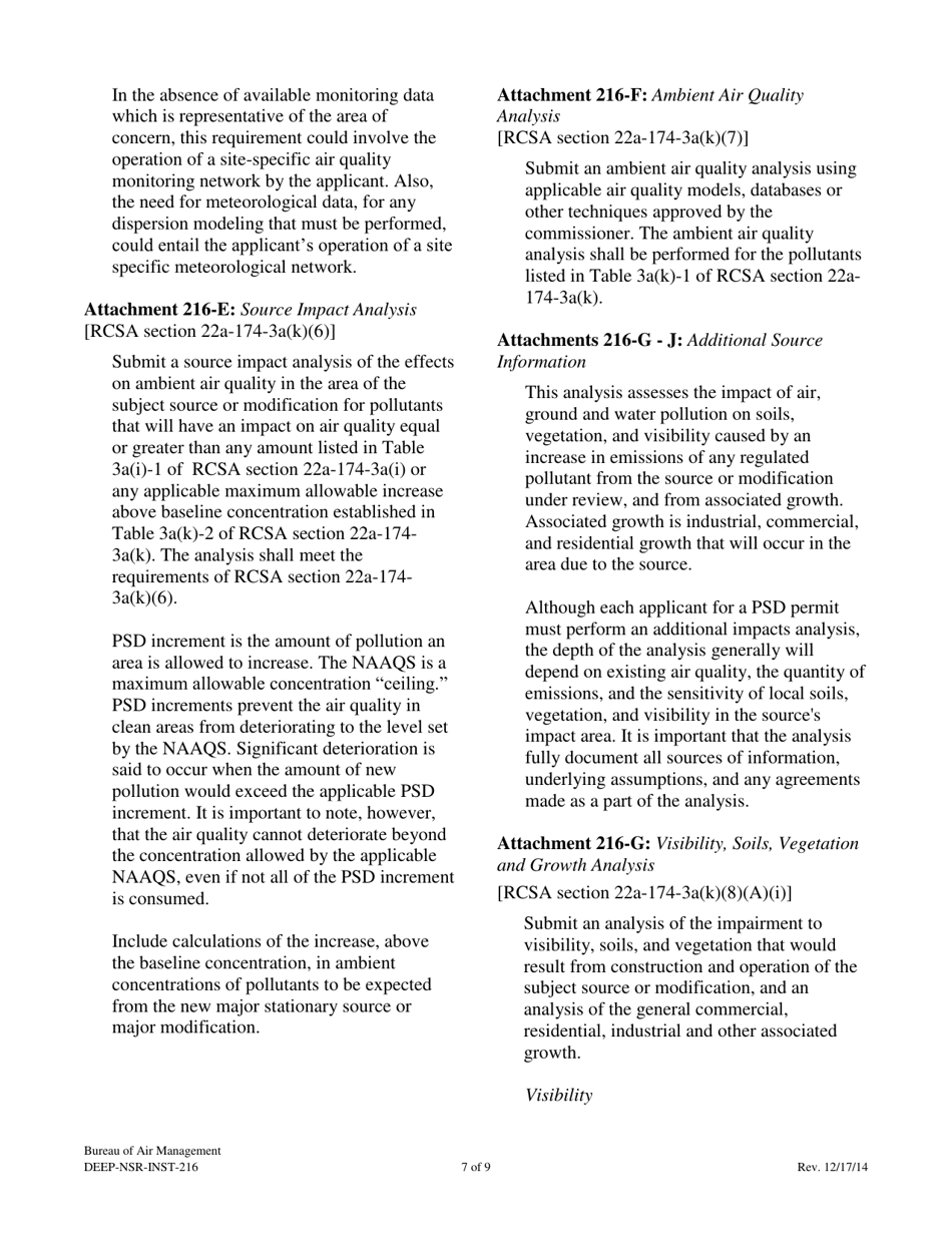Instructions for Form DEEP-NSR-APP-216 Attachment I Prevention of Significant Deterioration (Psd) of Air Quality - Connecticut, Page 7
